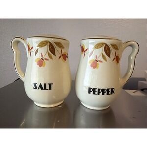 Vtg Hall Pottery Jewel Tea Salt & Pepper Shakers Large w/ Gold Trim USA